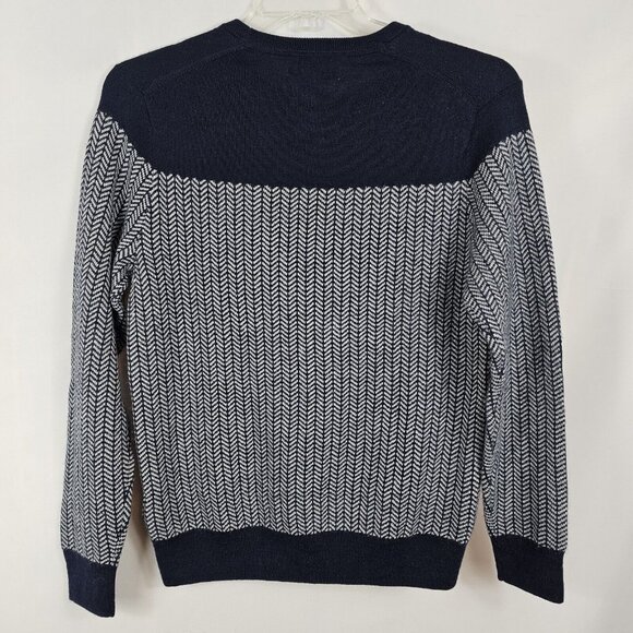 Grandpacore Dad M Normcore Knit Chevron Navy Gray Wool Blend Sweater Work Office - Picture 2 of 16